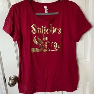 Harry Potter Universal Studios Themed Custom Burgundy T-Shirt “Snitches Be Cray”